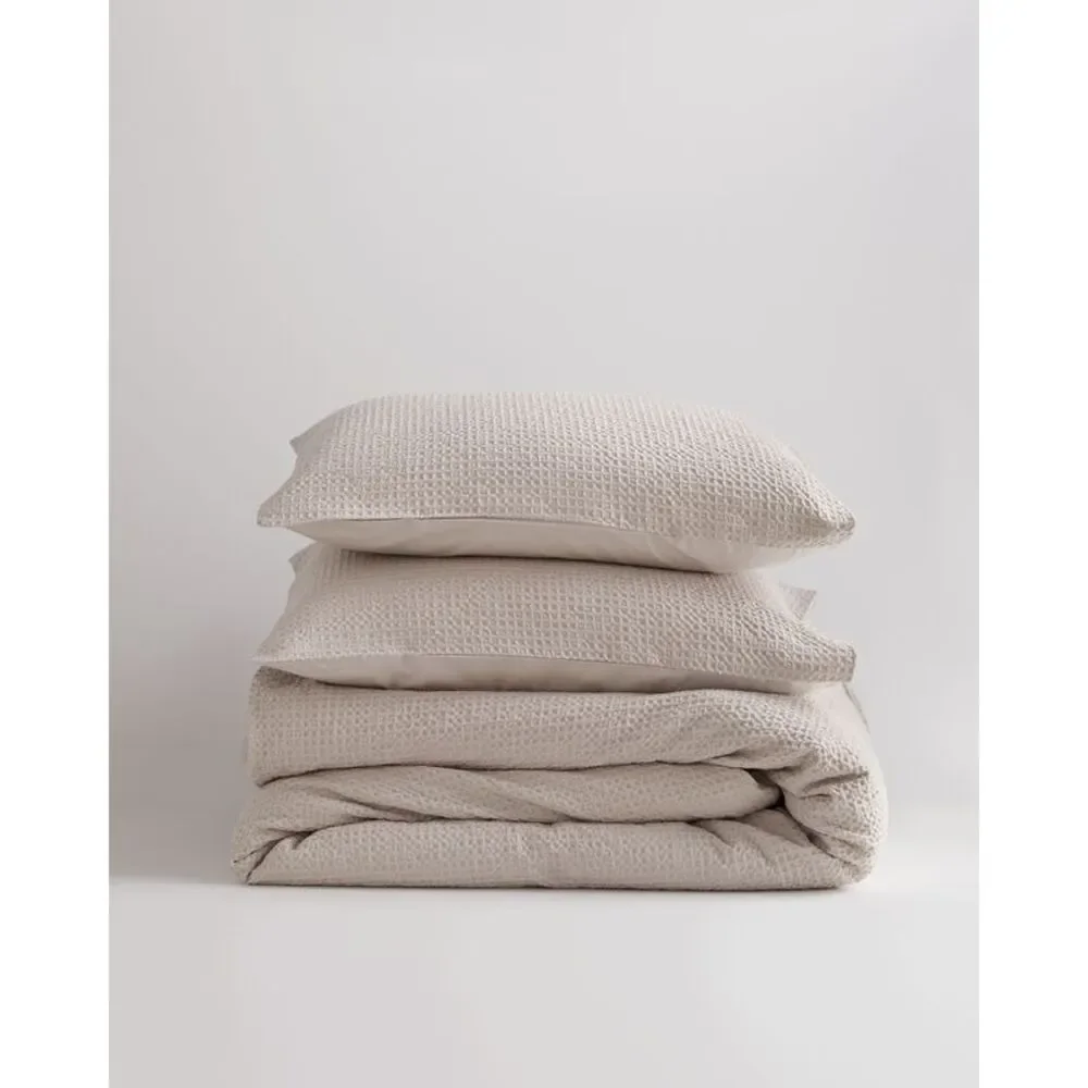 Quince Waffle-Knit Bedding Duvet Set in Light Beige - Picture 1 of 2